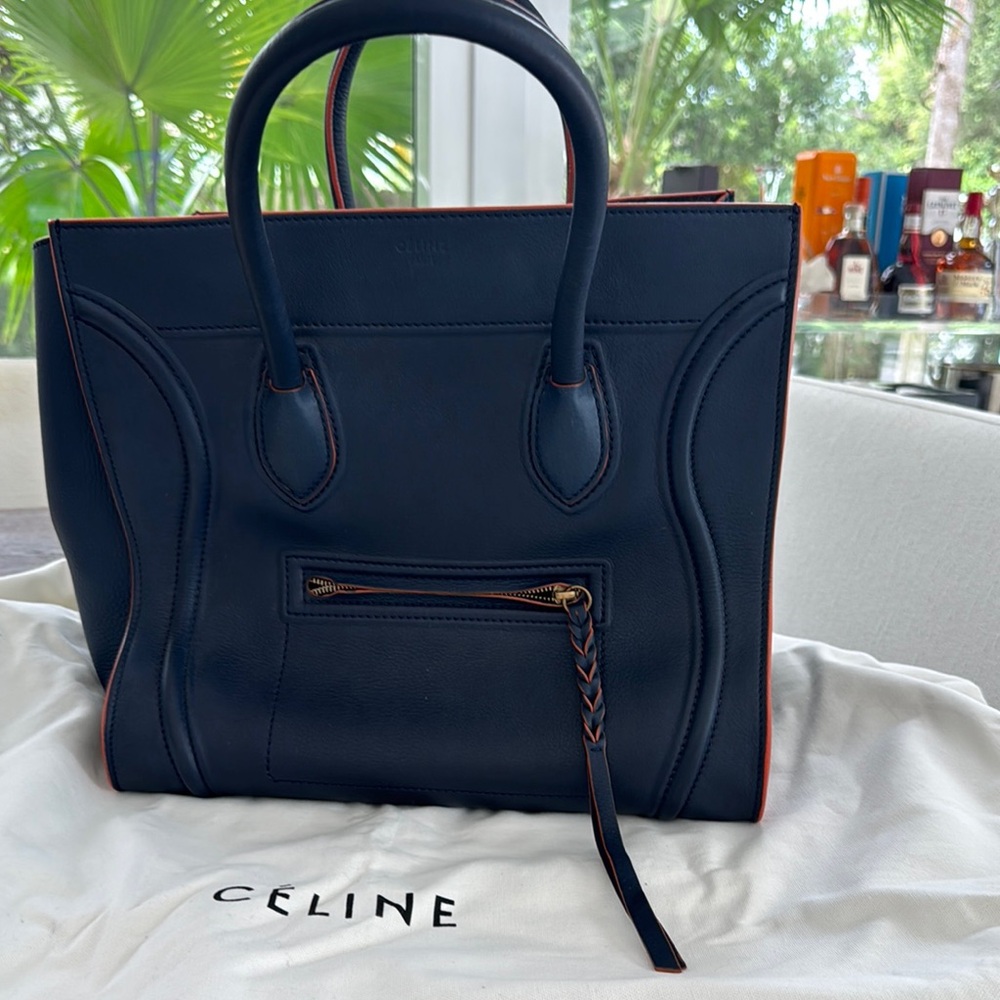 Celine Navy Tote with Orange Trim